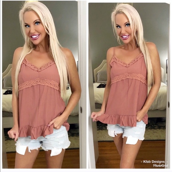 💐LAST 1! Crochet Trim Deep Mauve Cami Top! - Picture 5 of 6